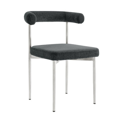 Set of Two Gray And Silver Upholstered Polyester Open Back Dining Side Chairs HomeRoots