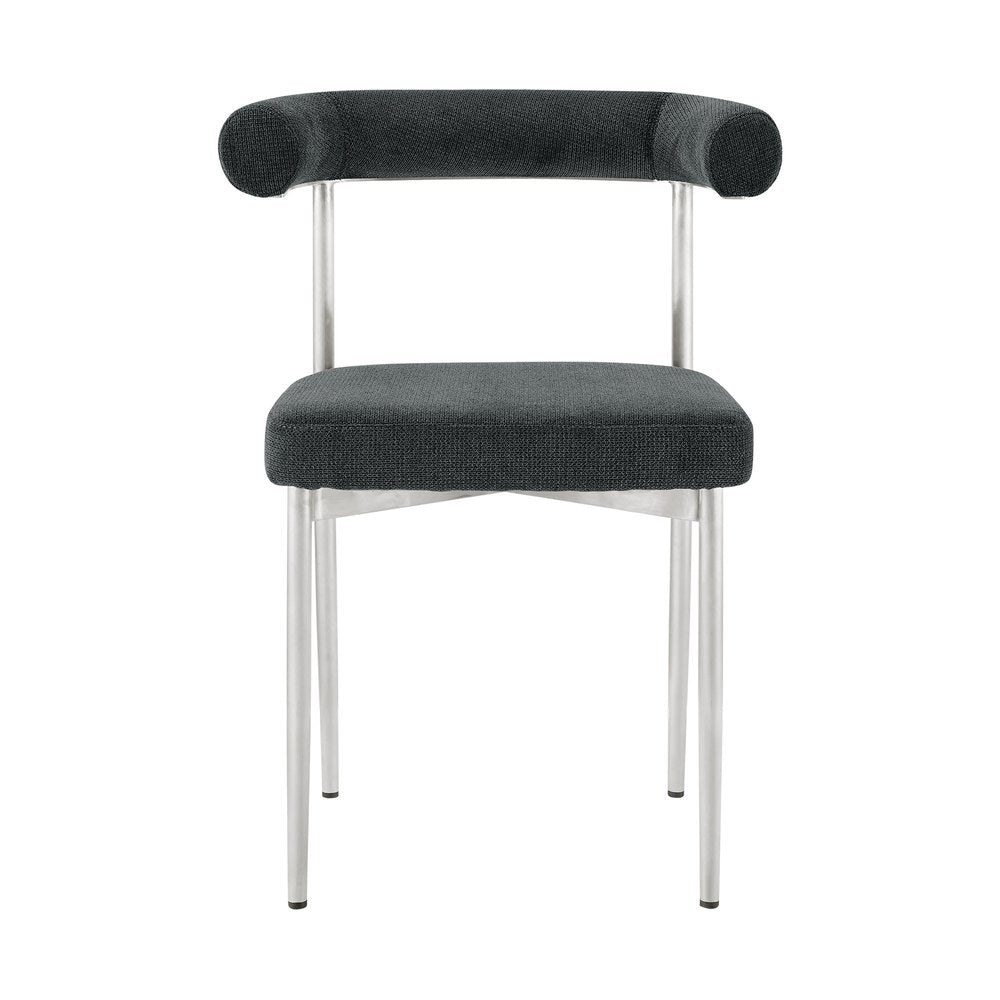 Set of Two Gray And Silver Upholstered Polyester Open Back Dining Side Chairs HomeRoots