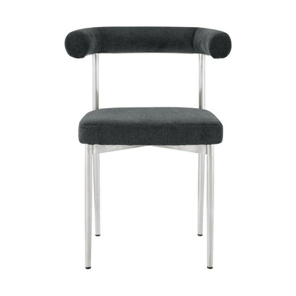 Set of Two Gray And Silver Upholstered Polyester Open Back Dining Side Chairs HomeRoots