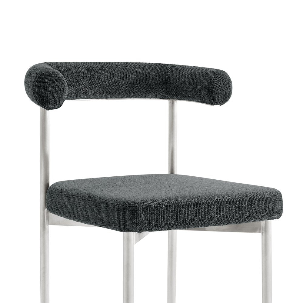 Set of Two Gray And Silver Upholstered Polyester Open Back Dining Side Chairs HomeRoots
