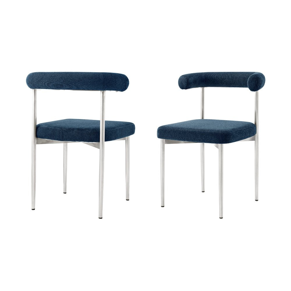 Set of Two Blue And Silver Upholstered Polyester Open Back Dining Side Chairs — view 7