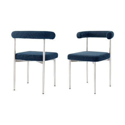 Set of Two Blue And Silver Upholstered Polyester Open Back Dining Side Chairs HomeRoots
