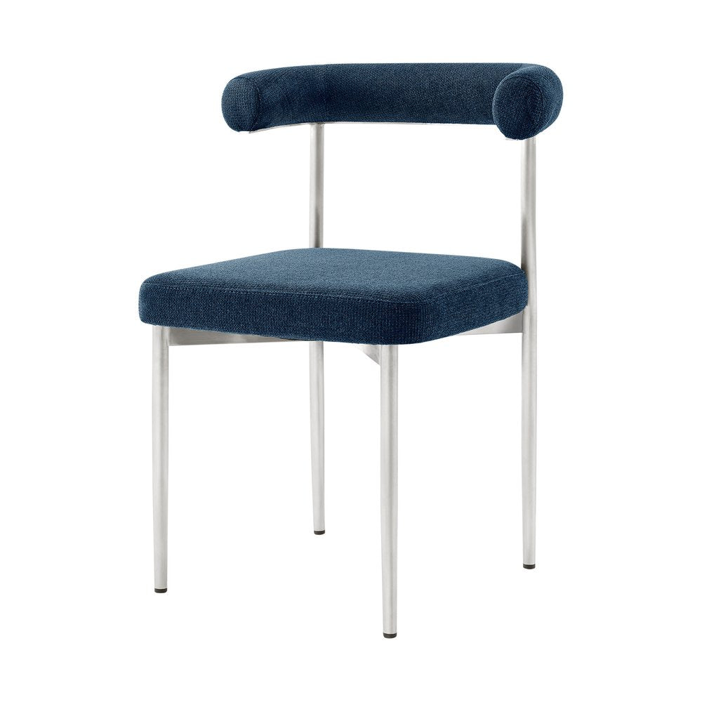 Set of Two Blue And Silver Upholstered Polyester Open Back Dining Side Chairs HomeRoots