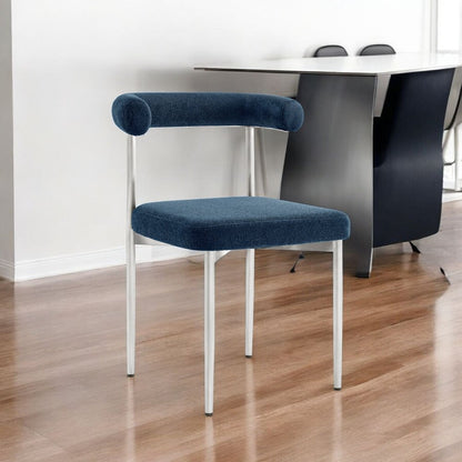 Set of Two Blue And Silver Upholstered Polyester Open Back Dining Side Chairs HomeRoots