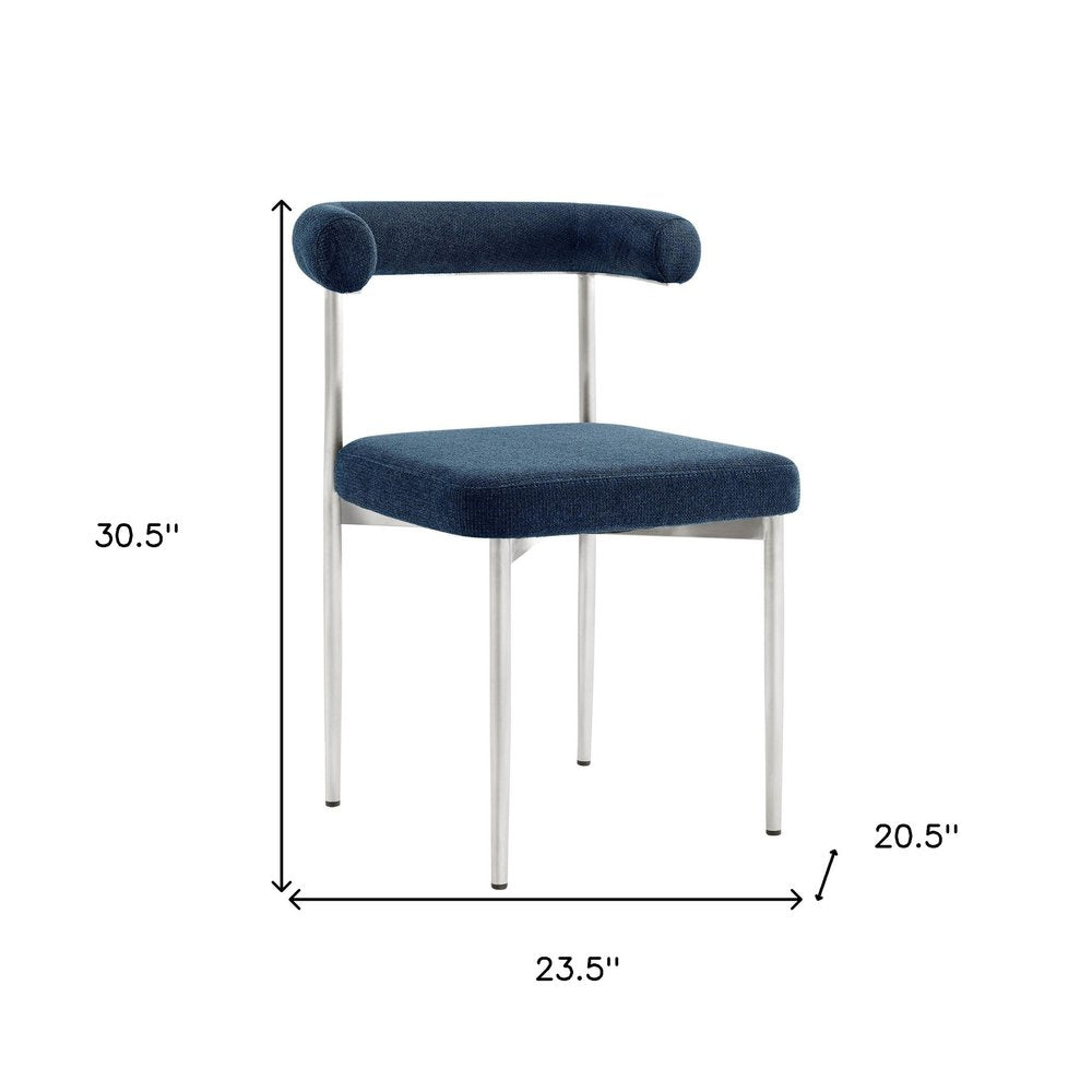 Set of Two Blue And Silver Upholstered Polyester Open Back Dining Side Chairs HomeRoots