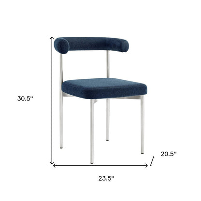 Set of Two Blue And Silver Upholstered Polyester Open Back Dining Side Chairs HomeRoots
