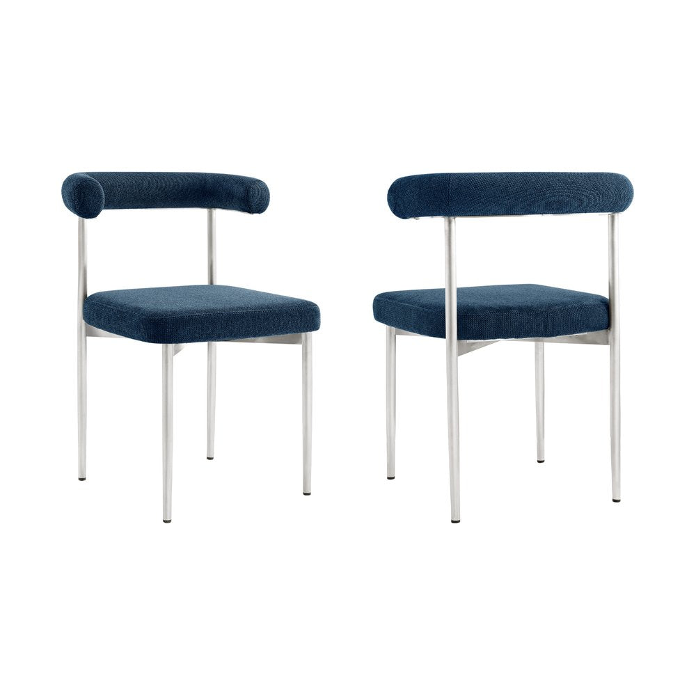 Set of Two Blue And Silver Upholstered Polyester Open Back Dining Side Chairs HomeRoots