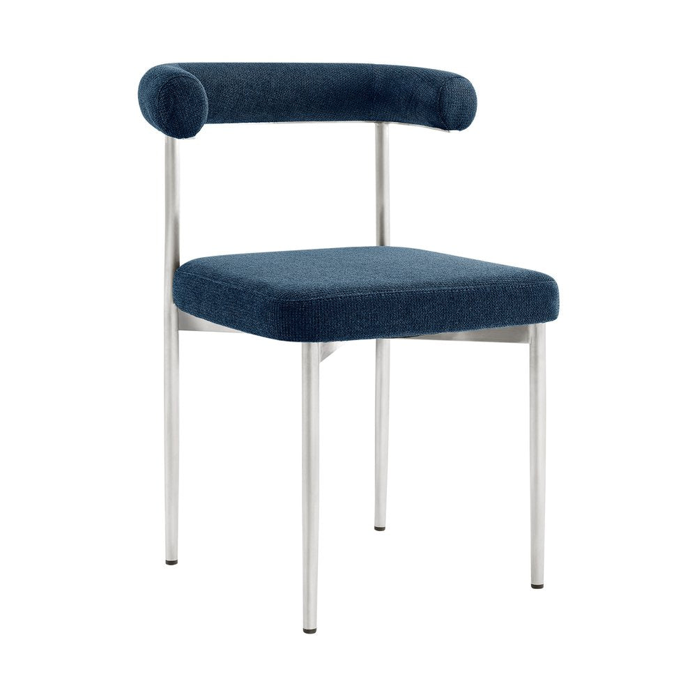 Set of Two Blue And Silver Upholstered Polyester Open Back Dining Side Chairs HomeRoots