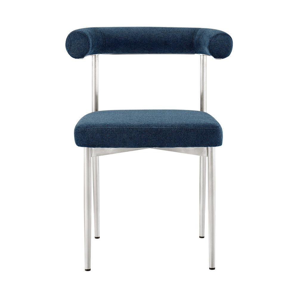 Set of Two Blue And Silver Upholstered Polyester Open Back Dining Side Chairs HomeRoots