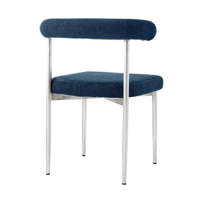 Set of Two Blue And Silver Upholstered Polyester Open Back Dining Side Chairs HomeRoots