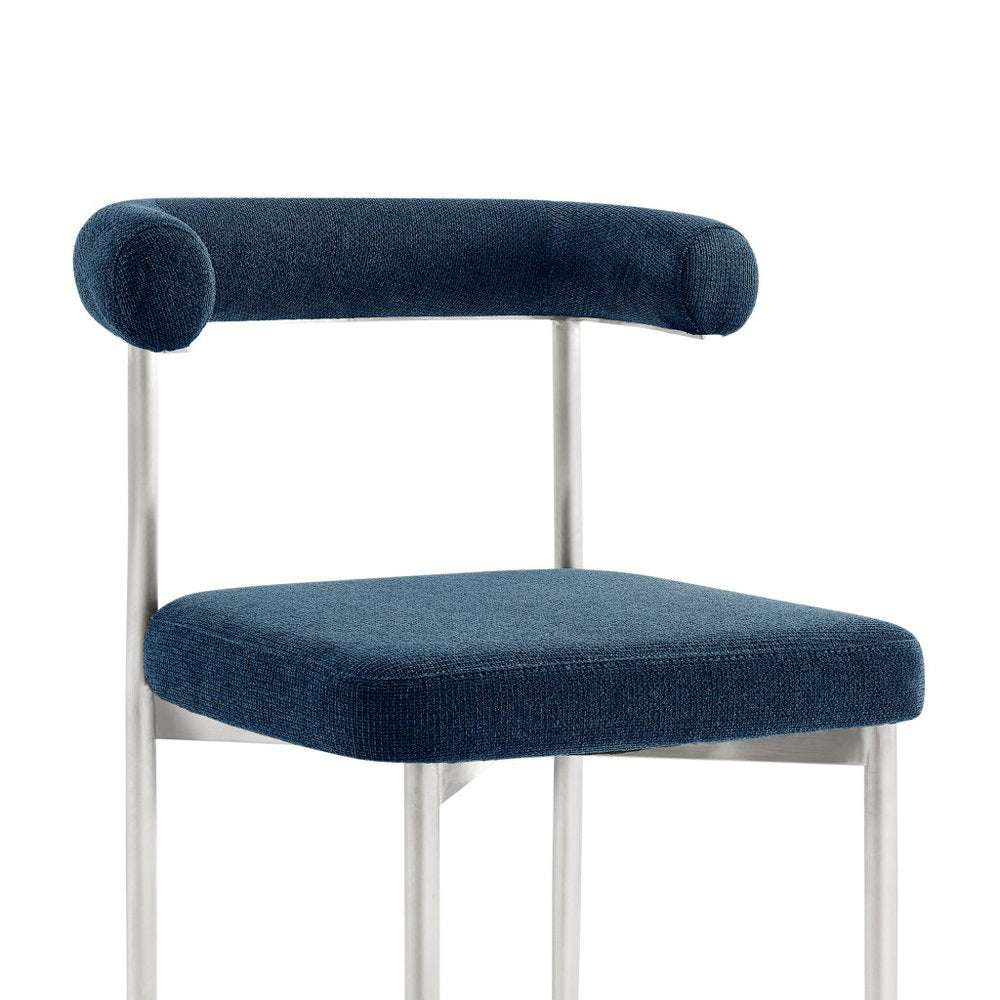 Set of Two Blue And Silver Upholstered Polyester Open Back Dining Side Chairs HomeRoots