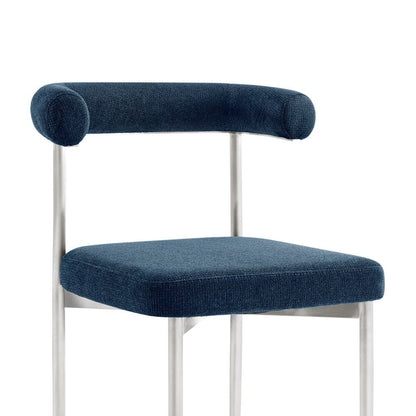 Set of Two Blue And Silver Upholstered Polyester Open Back Dining Side Chairs HomeRoots