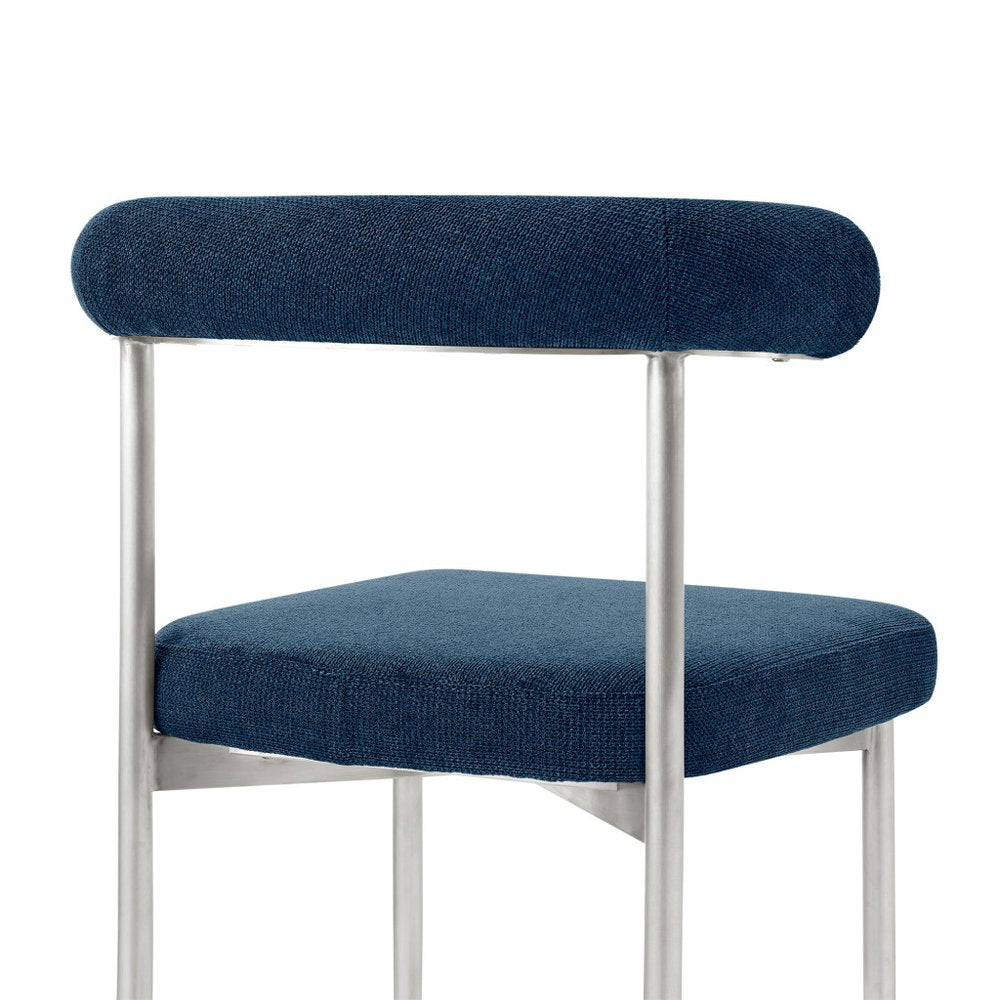 Set of Two Blue And Silver Upholstered Polyester Open Back Dining Side Chairs HomeRoots