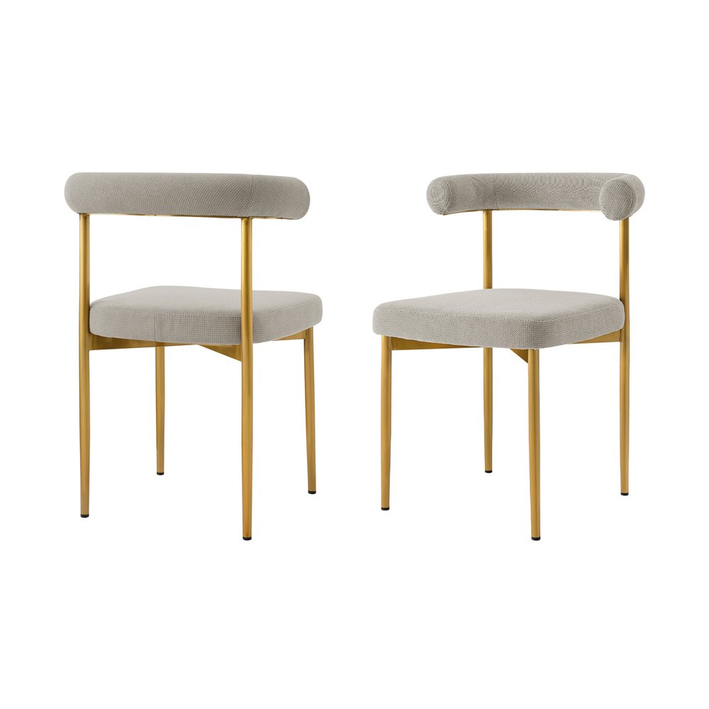 Set of Two Gray And Gold Upholstered Polyester Open Back Dining Side Chairs HomeRoots