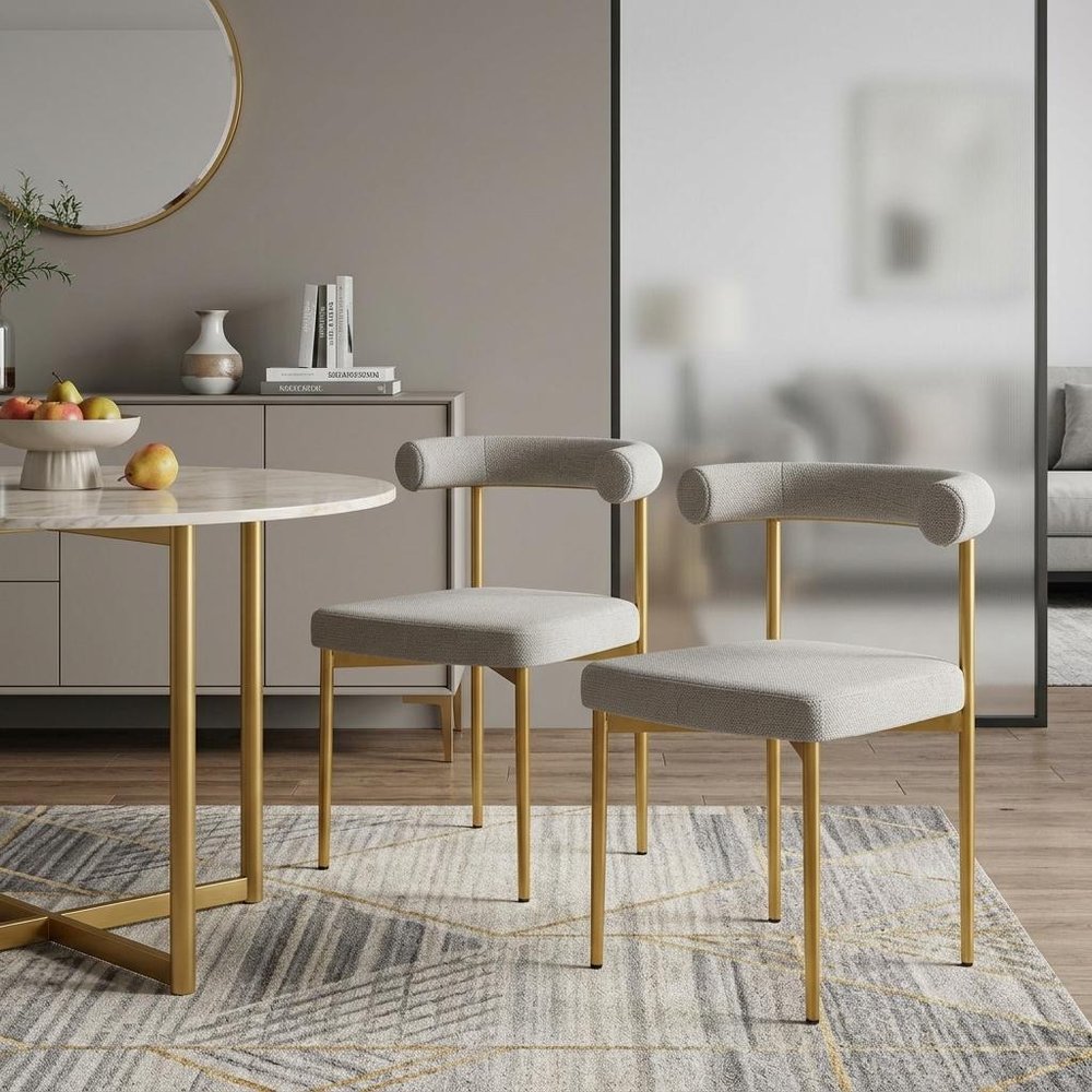 Set of Two Gray And Gold Upholstered Polyester Open Back Dining Side Chairs HomeRoots