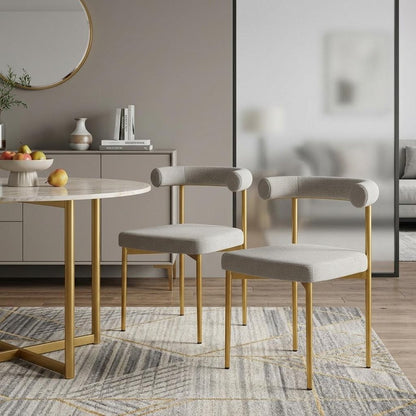 Set of Two Gray And Gold Upholstered Polyester Open Back Dining Side Chairs HomeRoots