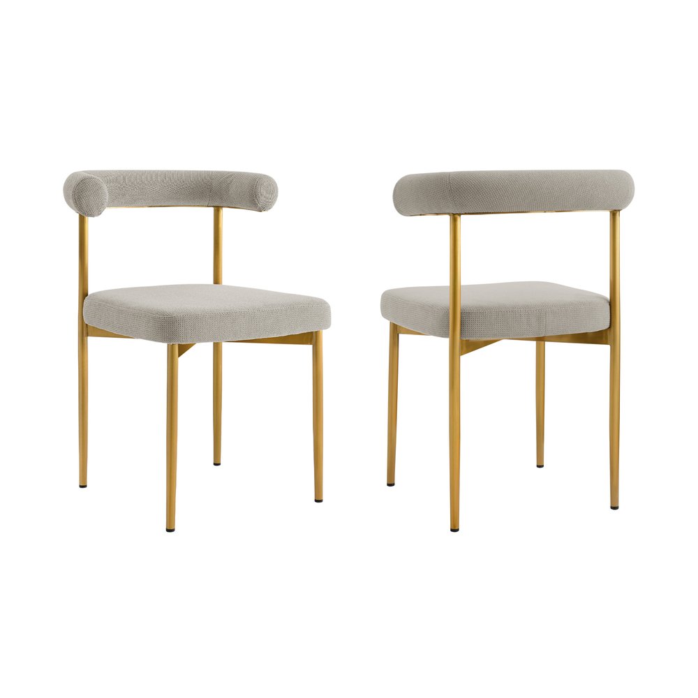 Set of Two Gray And Gold Upholstered Polyester Open Back Dining Side Chairs HomeRoots