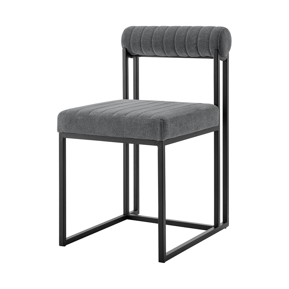 Set of Two Gray And Black Upholstered Polyester Open Back Dining Side Chairs HomeRoots