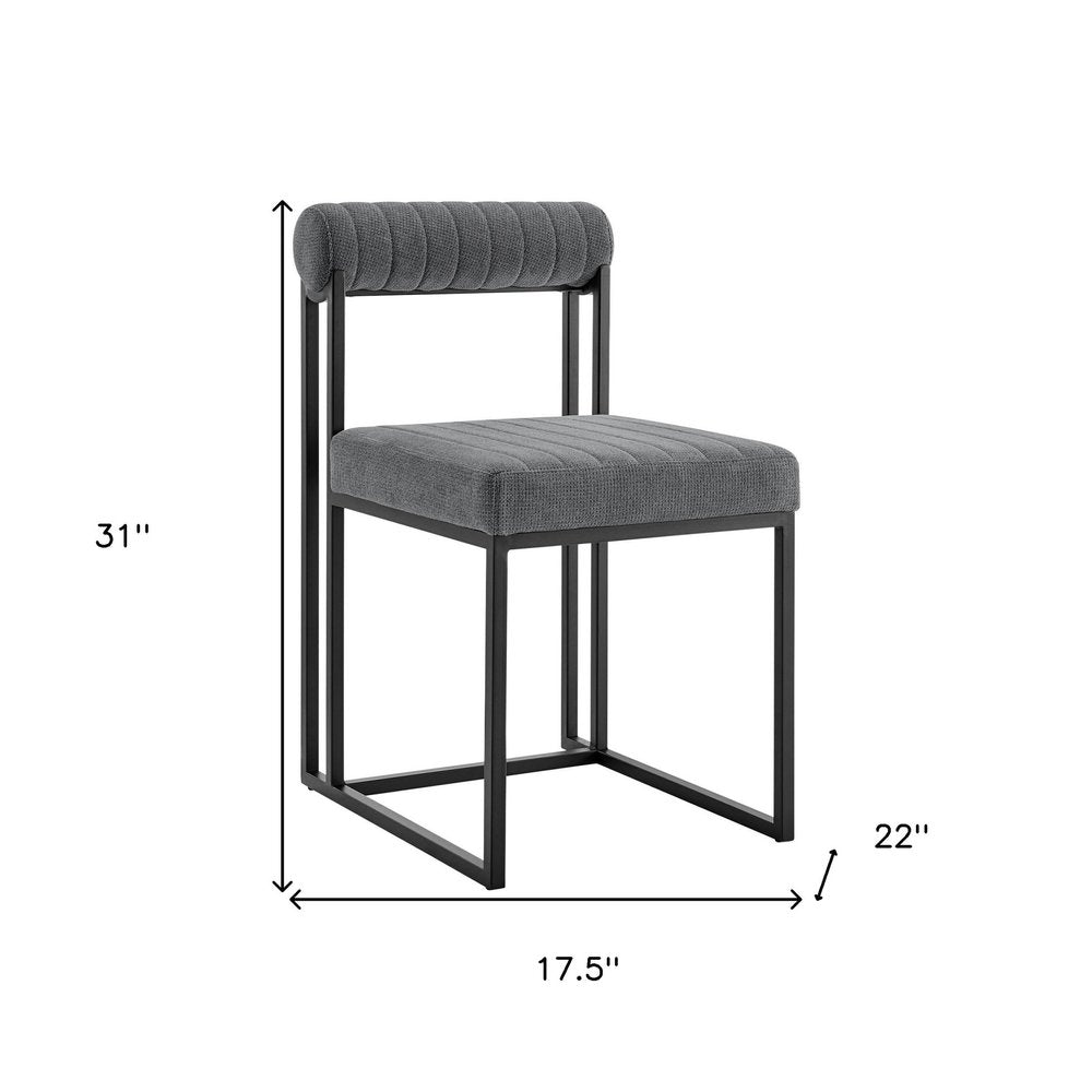 Set of Two Gray And Black Upholstered Polyester Open Back Dining Side Chairs HomeRoots
