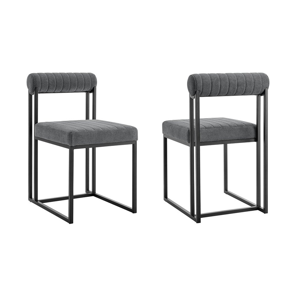 Set of Two Gray And Black Upholstered Polyester Open Back Dining Side Chairs HomeRoots