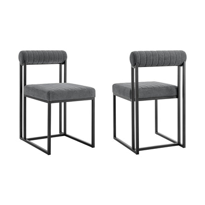 Set of Two Gray And Black Upholstered Polyester Open Back Dining Side Chairs HomeRoots