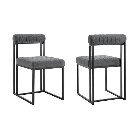 Set of Two Gray And Black Upholstered Polyester Open Back Dining Side Chairs HomeRoots