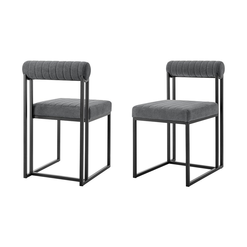 Set of Two Gray And Black Upholstered Polyester Open Back Dining Side Chairs HomeRoots