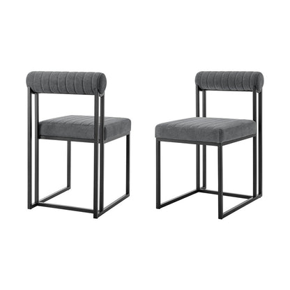 Set of Two Gray And Black Upholstered Polyester Open Back Dining Side Chairs HomeRoots