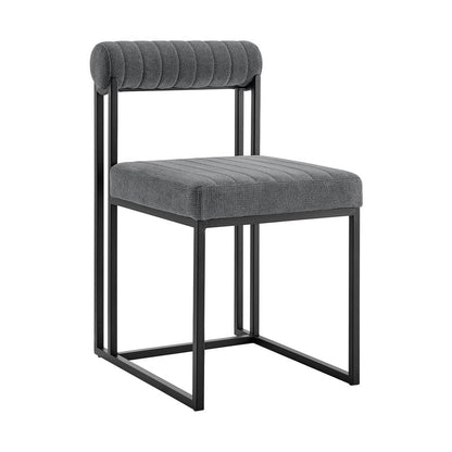 Set of Two Gray And Black Upholstered Polyester Open Back Dining Side Chairs HomeRoots