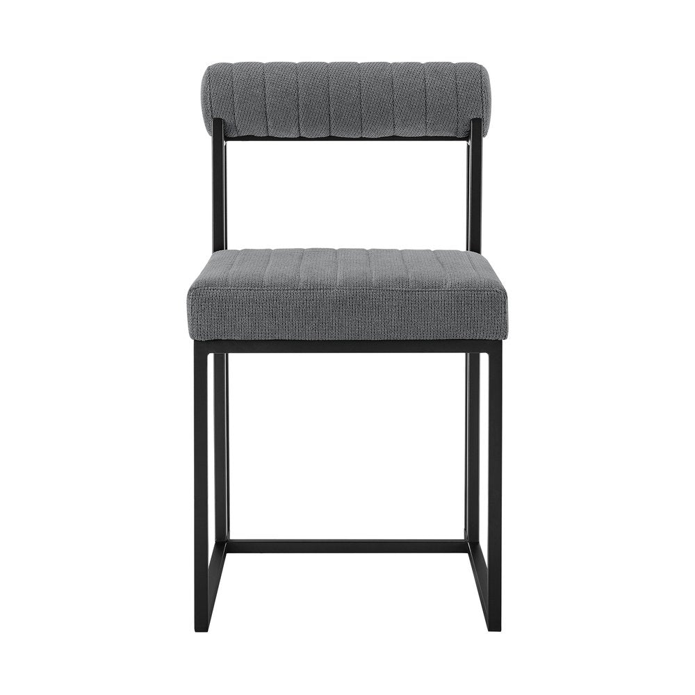 Set of Two Gray And Black Upholstered Polyester Open Back Dining Side Chairs HomeRoots