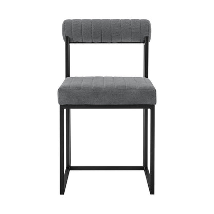 Set of Two Gray And Black Upholstered Polyester Open Back Dining Side Chairs HomeRoots
