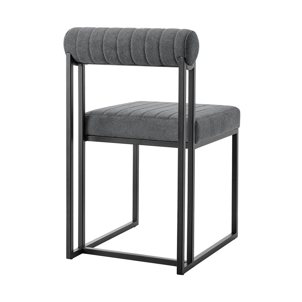 Set of Two Gray And Black Upholstered Polyester Open Back Dining Side Chairs HomeRoots