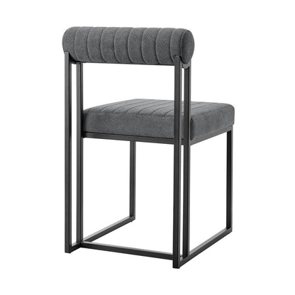 Set of Two Gray And Black Upholstered Polyester Open Back Dining Side Chairs HomeRoots