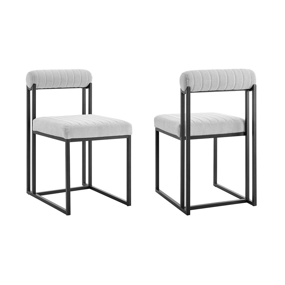 Set of Two Gray And Black Upholstered Polyester Open Back Dining Side Chairs HomeRoots