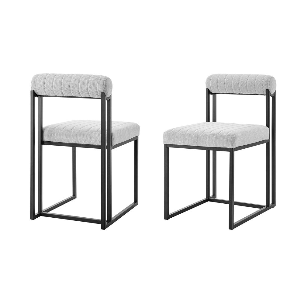 Set of Two Gray And Black Upholstered Polyester Open Back Dining Side Chairs HomeRoots