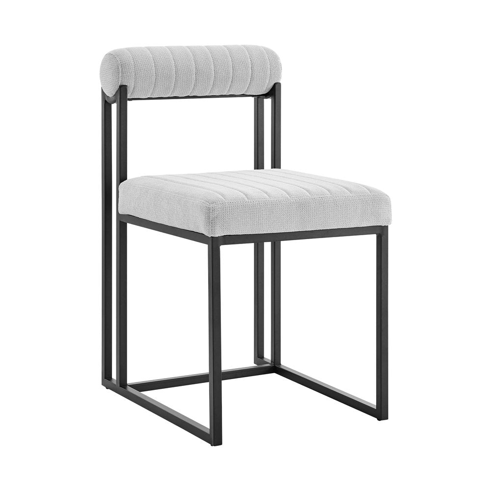 Set of Two Gray And Black Upholstered Polyester Open Back Dining Side Chairs HomeRoots