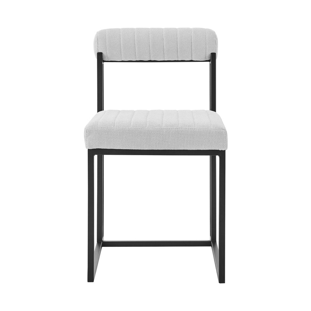 Set of Two Gray And Black Upholstered Polyester Open Back Dining Side Chairs HomeRoots