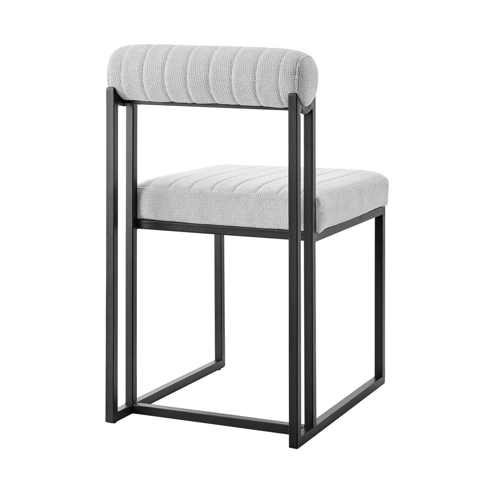 Set of Two Gray And Black Upholstered Polyester Open Back Dining Side Chairs HomeRoots