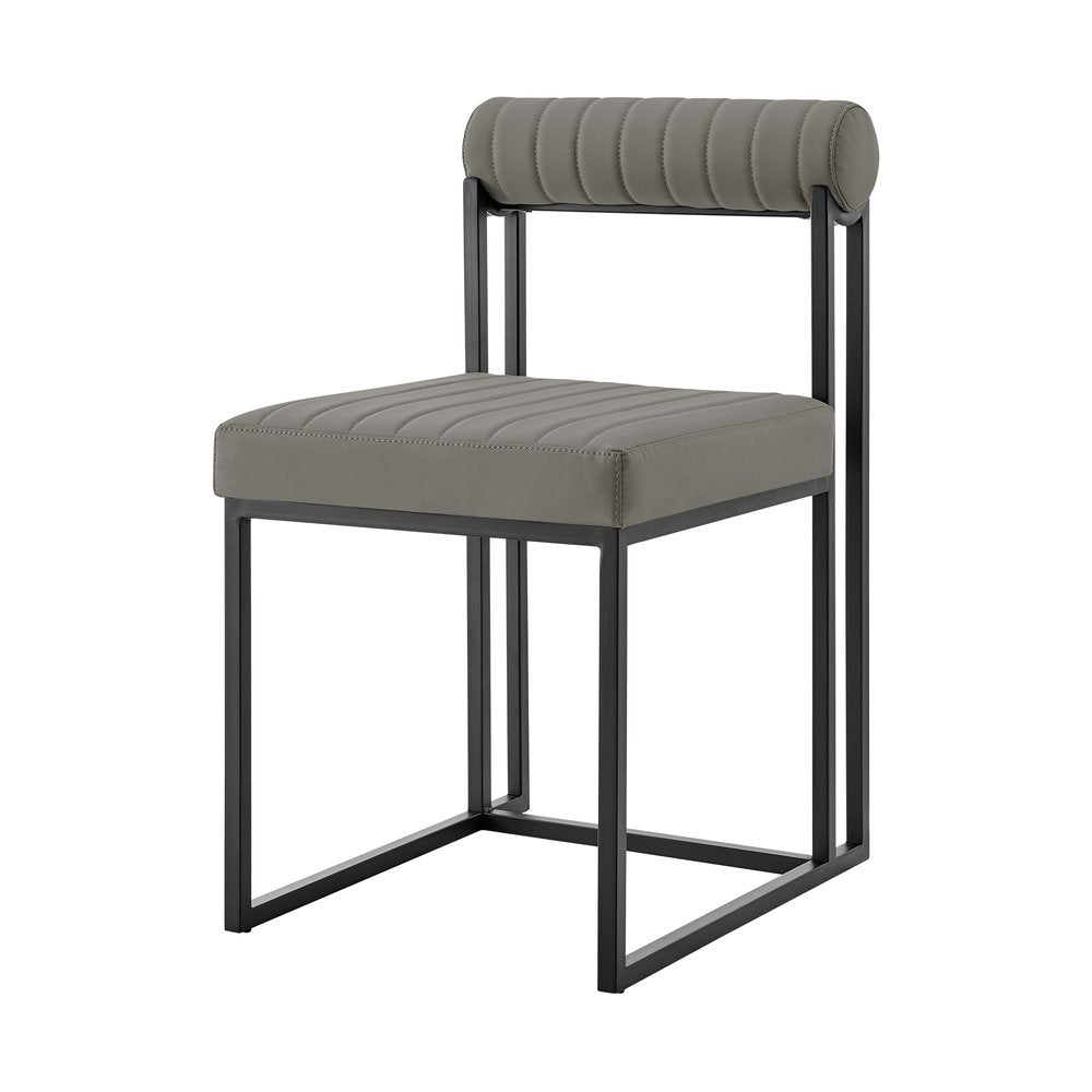Set of Two Gray And Black Upholstered Faux Leather Open Back Dining Side Chairs HomeRoots
