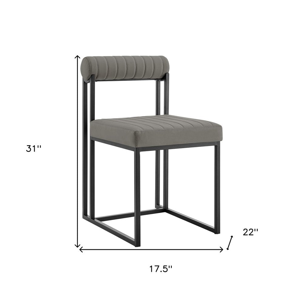 Set of Two Gray And Black Upholstered Faux Leather Open Back Dining Side Chairs HomeRoots