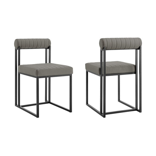 Set of Two Gray And Black Upholstered Faux Leather Open Back Dining Side Chairs HomeRoots