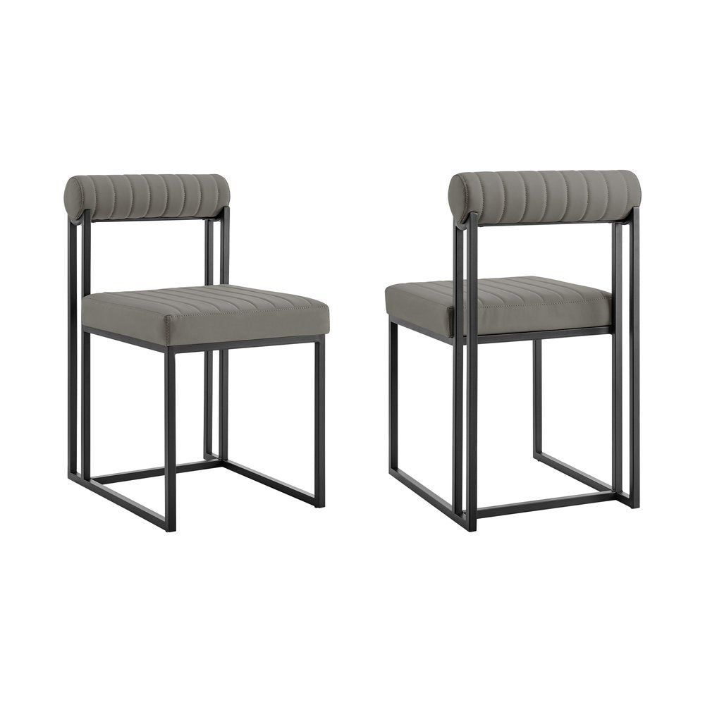 Set of Two Gray And Black Upholstered Faux Leather Open Back Dining Side Chairs HomeRoots