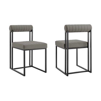 Set of Two Gray And Black Upholstered Faux Leather Open Back Dining Side Chairs HomeRoots
