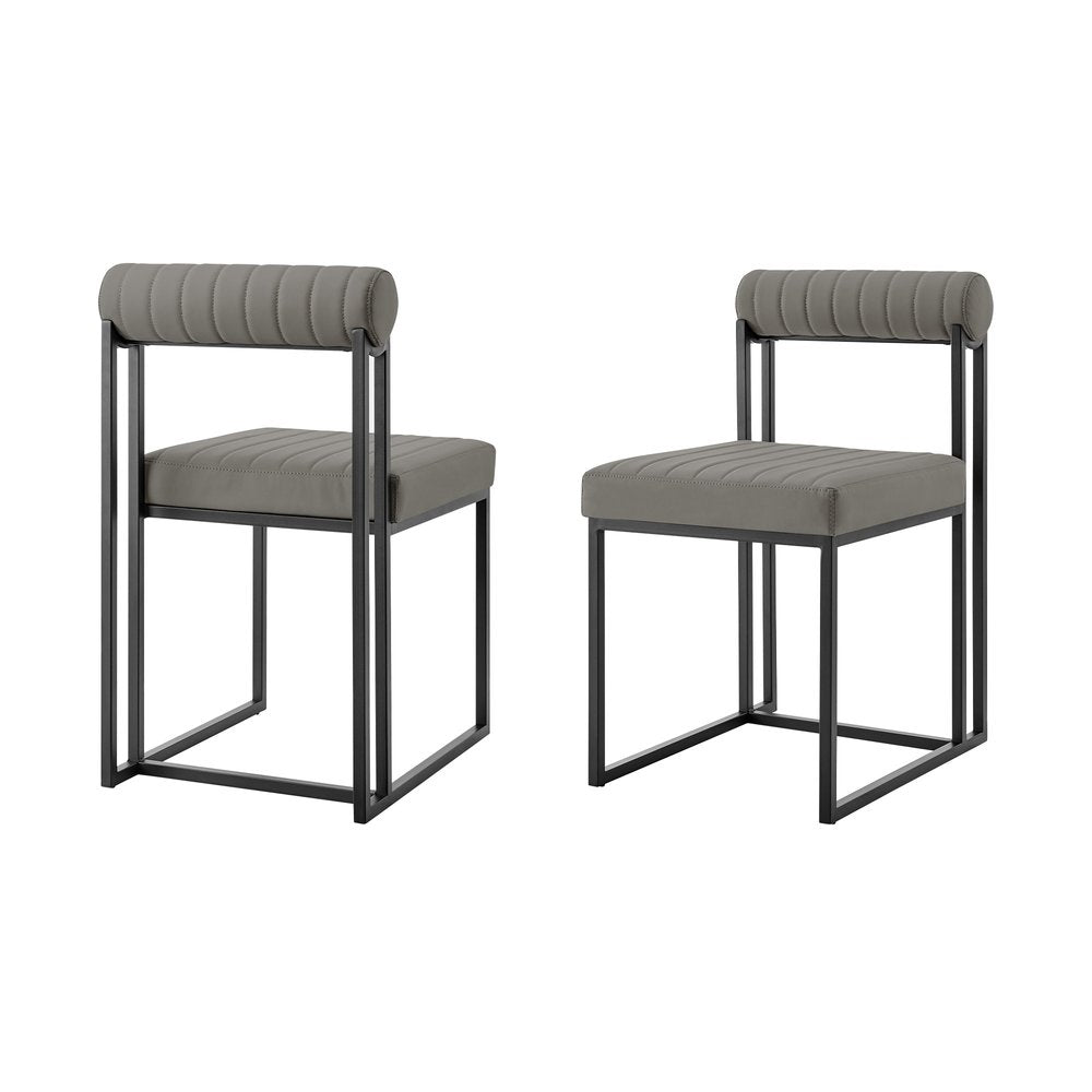 Set of Two Gray And Black Upholstered Faux Leather Open Back Dining Side Chairs HomeRoots