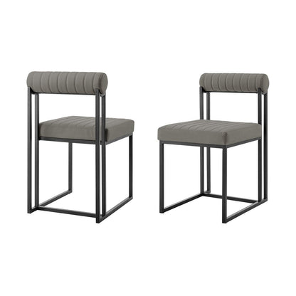 Set of Two Gray And Black Upholstered Faux Leather Open Back Dining Side Chairs HomeRoots
