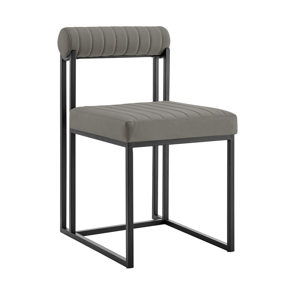 Set of Two Gray And Black Upholstered Faux Leather Open Back Dining Side Chairs HomeRoots