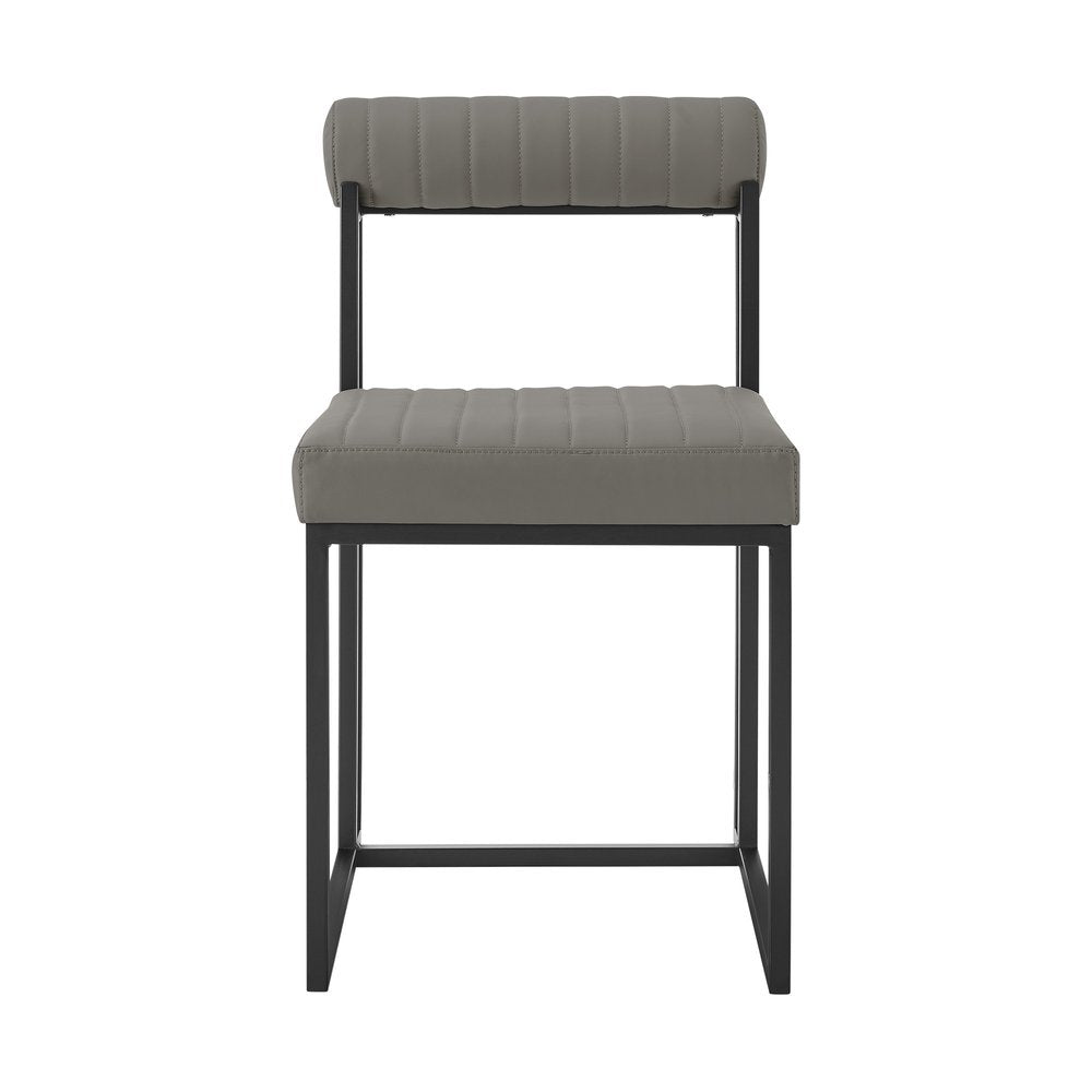 Set of Two Gray And Black Upholstered Faux Leather Open Back Dining Side Chairs HomeRoots