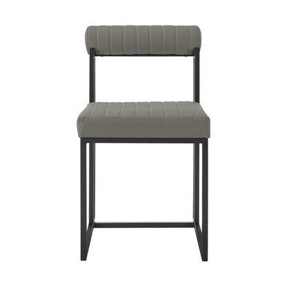 Set of Two Gray And Black Upholstered Faux Leather Open Back Dining Side Chairs HomeRoots