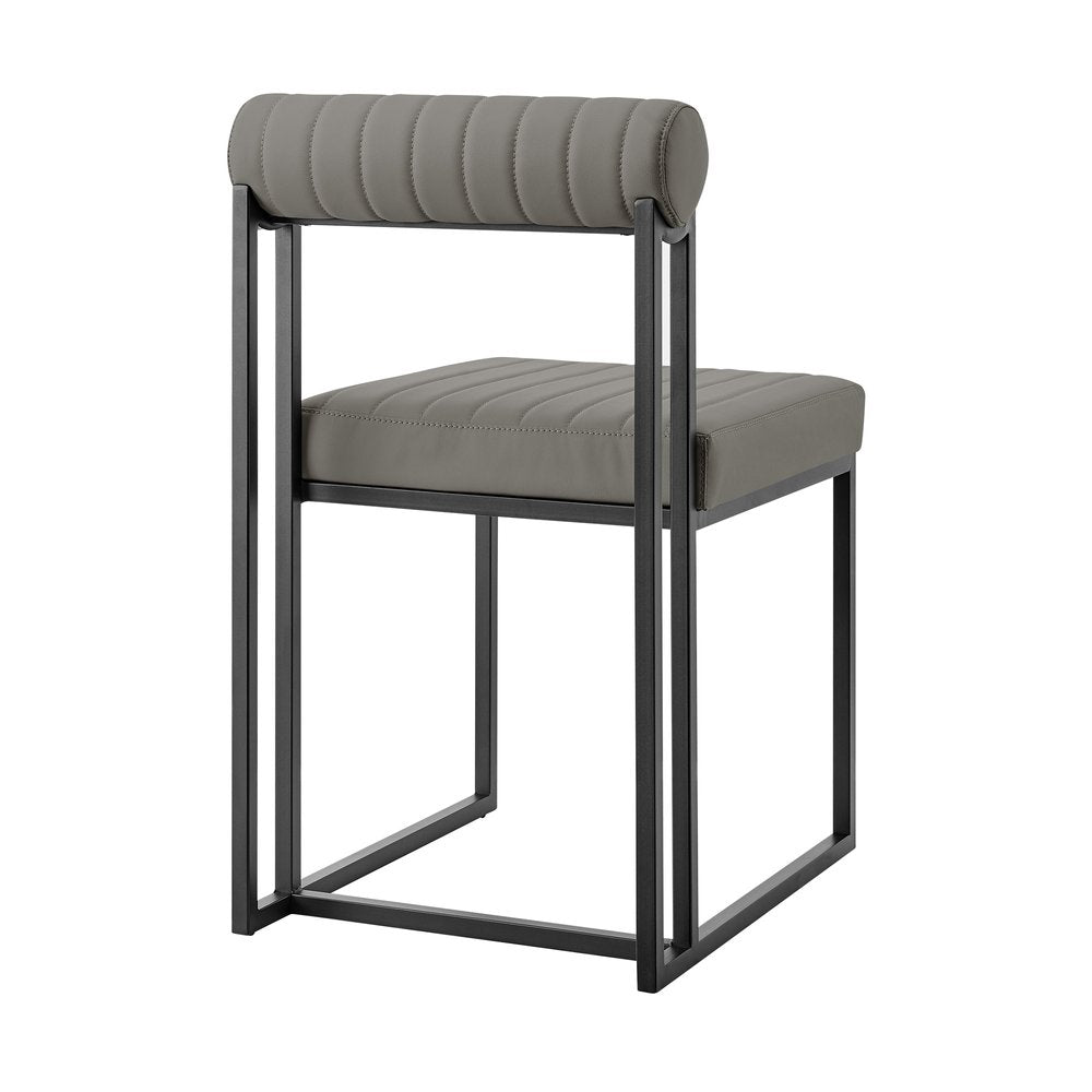 Set of Two Gray And Black Upholstered Faux Leather Open Back Dining Side Chairs HomeRoots