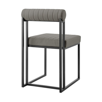 Set of Two Gray And Black Upholstered Faux Leather Open Back Dining Side Chairs HomeRoots